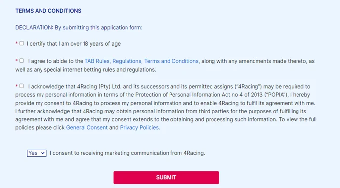 Register on TAB - Step 3